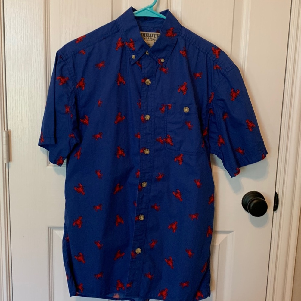 Duluth Trading Co cotton crabs and lobsters button down Shirt